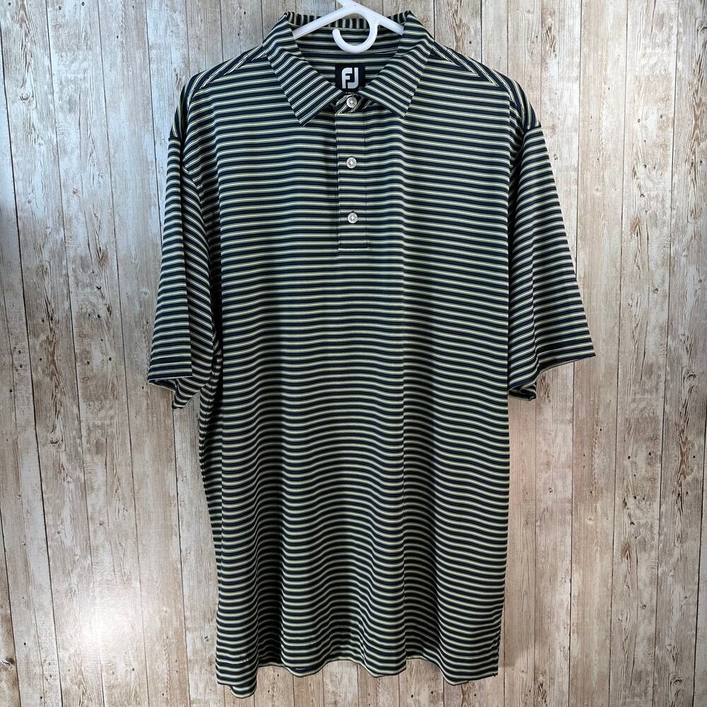 Footjoy Performance Polo Shirt Mens XL Green‎ Striped Golf Athletic Stretch
